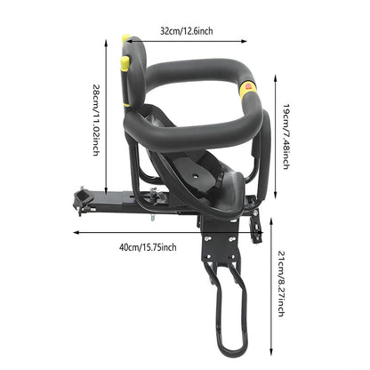 Heavy Duty Front Bicycle Child Seat - Supports 35kg - Adjustable Kids Bike Seat with 3-Point Safety Belt & Non-Slip Pedals