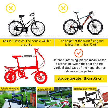 Heavy Duty Front Bicycle Child Seat - Supports 35kg - Adjustable Kids Bike Seat with 3-Point Safety Belt & Non-Slip Pedals